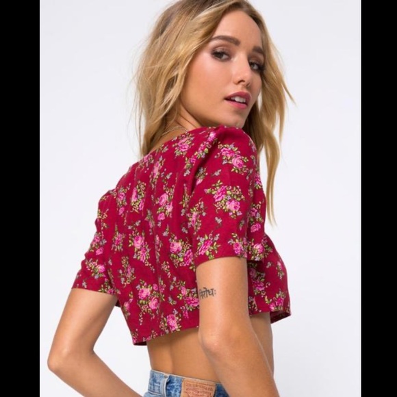 Motel rocks red floral crop top. - Picture 2 of 4
